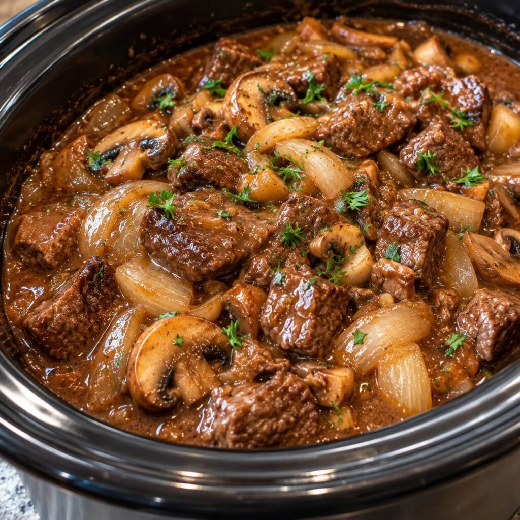 Crockpot Homestyle Smothered Beef Tips