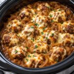 Slow Cooker Smothered French Onion Beef Meatballs