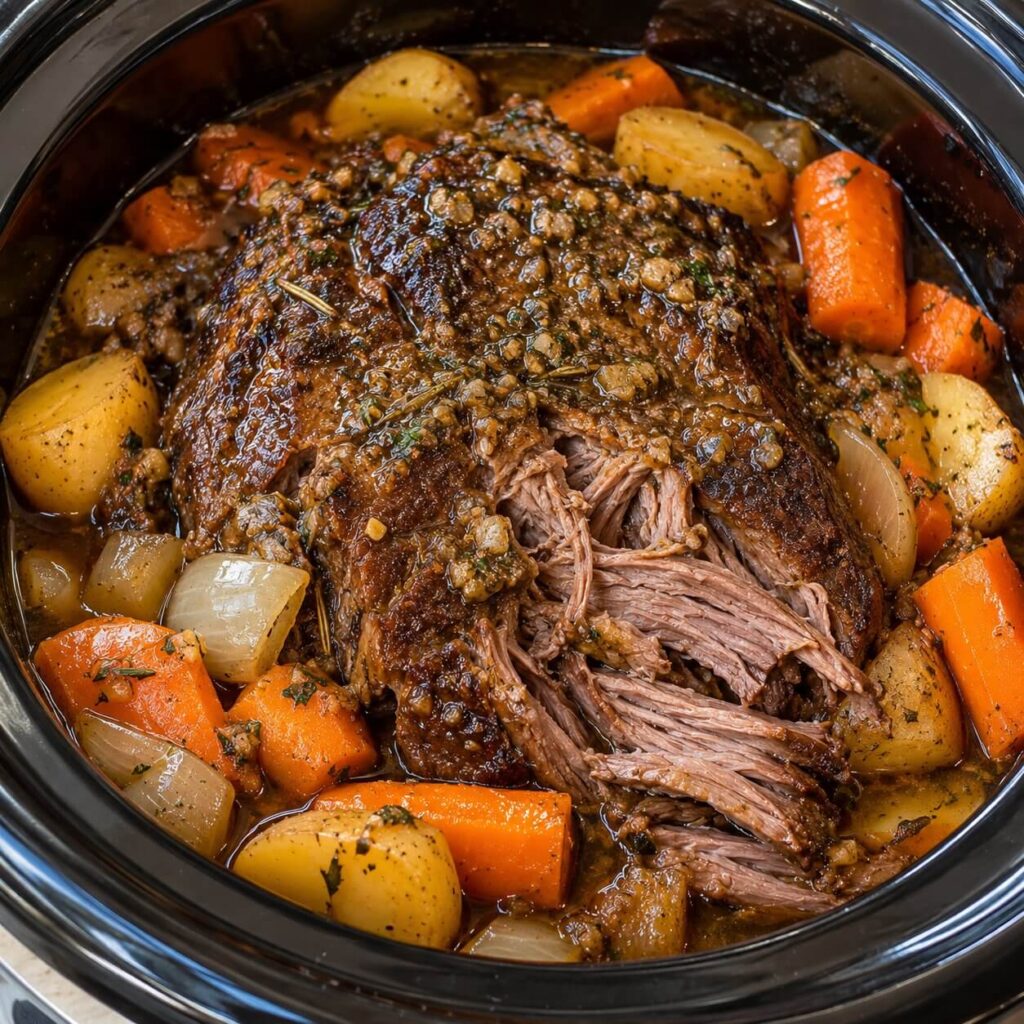 Slow Cooker Tender Garlic Herb Roast Beef
