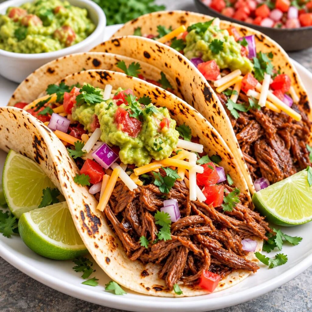 Slow Cooker Tender Shredded Beef Tacos serving