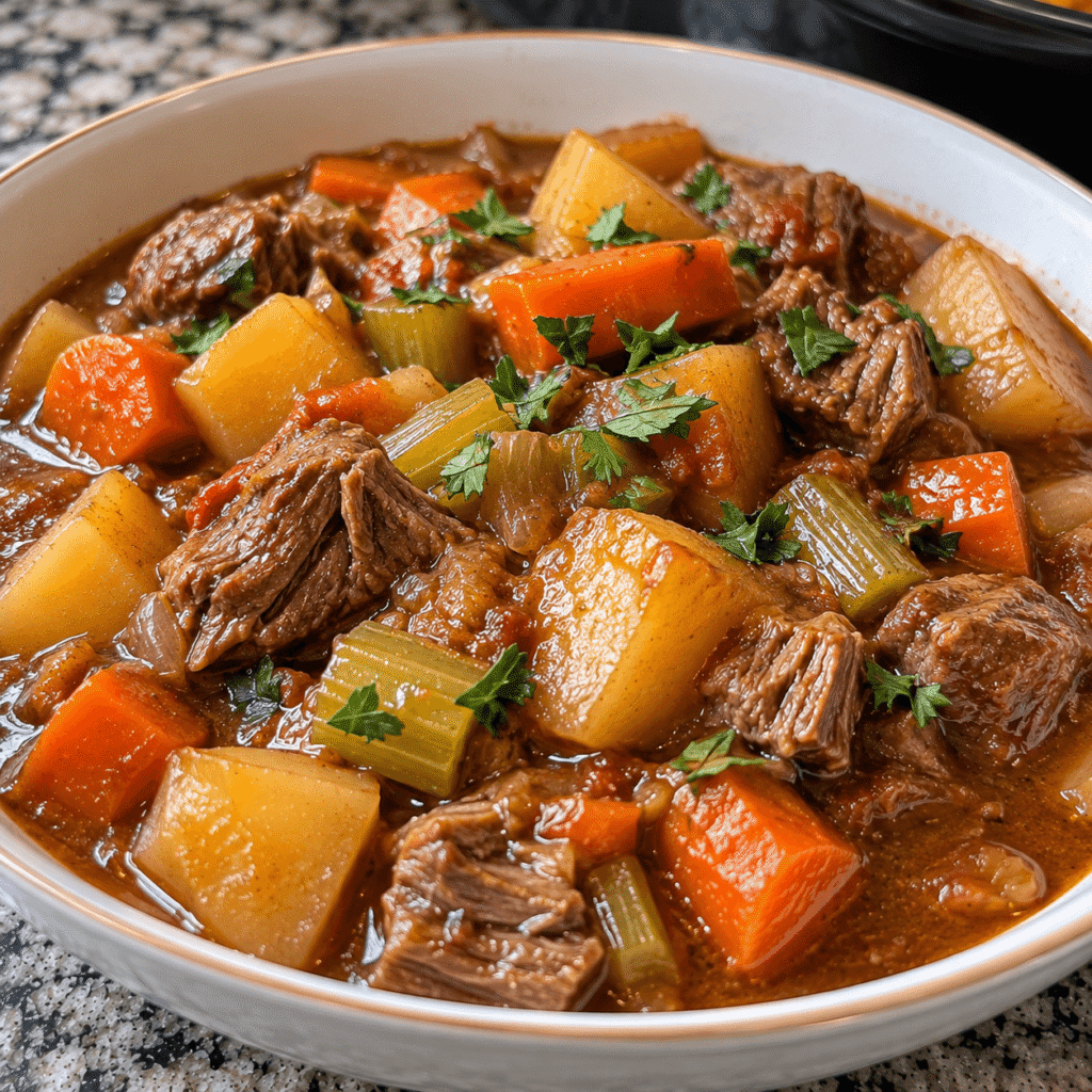 serving Crockpot Hearty Beef and Vegetable Stew