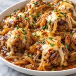 serving Slow Cooker Smothered French Onion Beef Meatballs