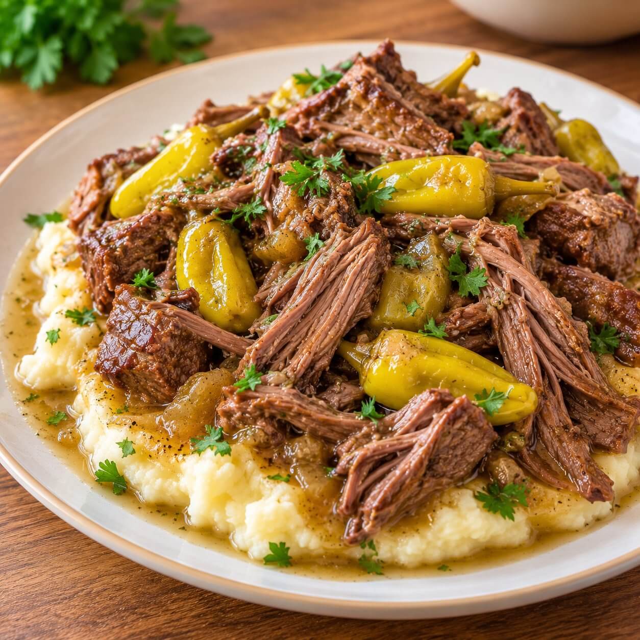 Crockpot Tender Shredded Mississippi Beef Roast Serving